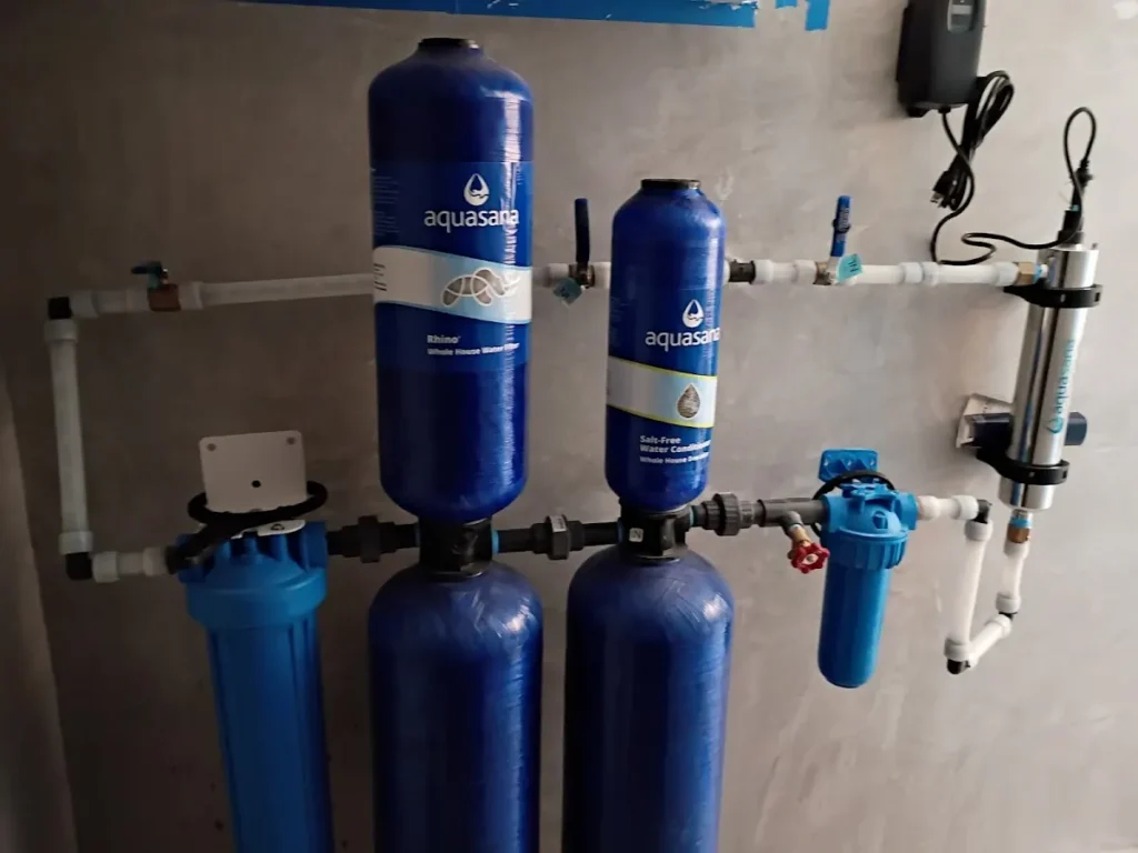 aquasana whole house water filter installation largo fl Complete Aquasana whole-house water filtration and salt-free water conditioner system installed with bypass plumbing in Largo, FL