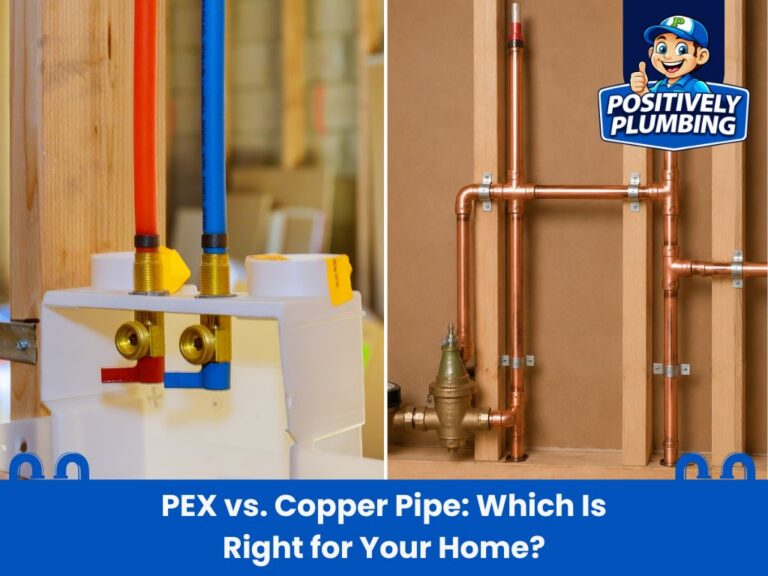 Side-by-side comparison of PEX vs copper piping in a home plumbing setup, illustrating the differences for residential water supply installations.