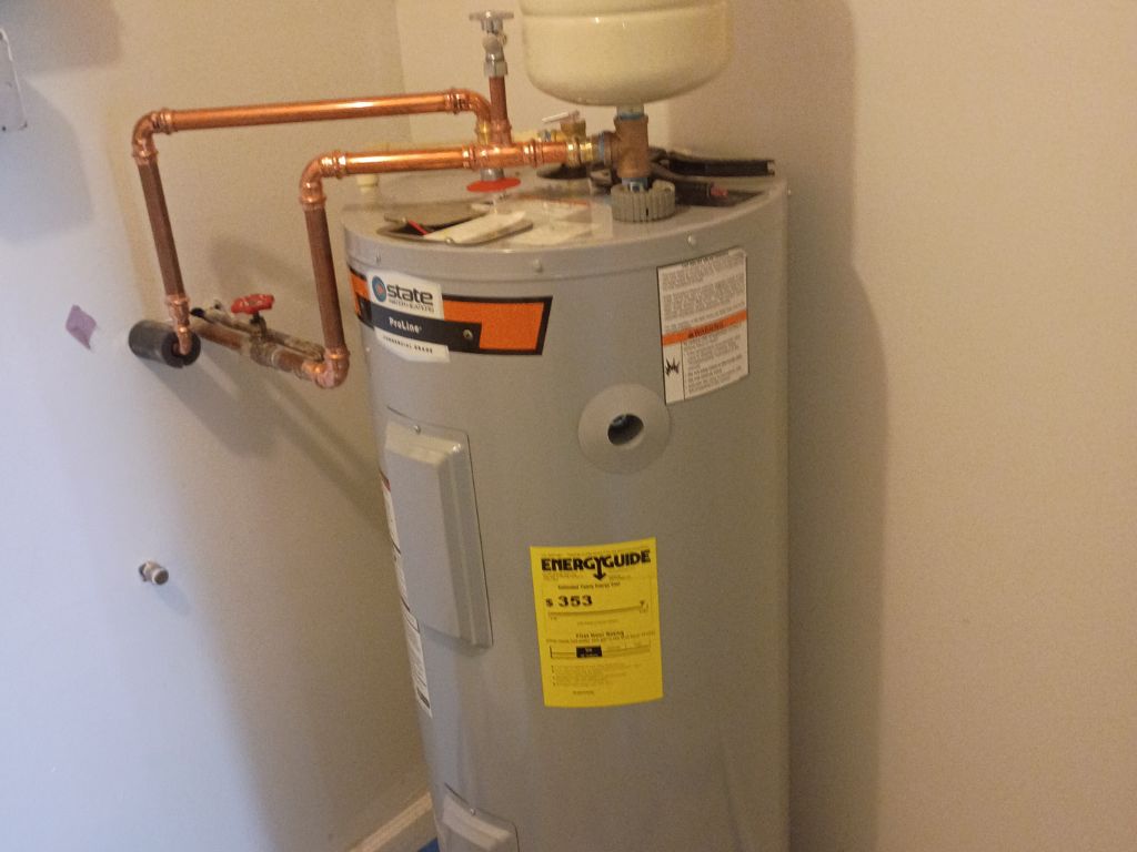 Water heater with copper plumbing connections, showing a home plumbing system that may need inspection, maintenance, or repair.
