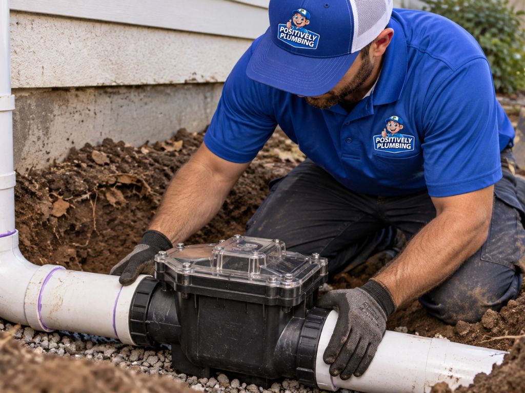 Licensed Positively Plumbing technician providing clear answers and pipe inspection details for a Pinellas County homeowner.